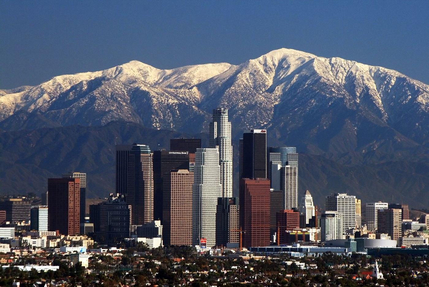 Downtown Los Angeles skyline with the San Gabriel Mountains